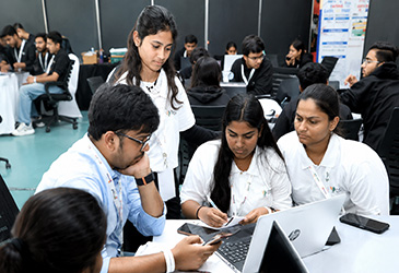 Students collaborating on campus