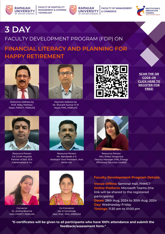 Poster of Faculty Development Program (FDP) on Financial Literacy and Planning for Happy Retirement
