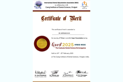 Dr. Saiprasad Alva & Dr. Sai Rachana Shine at Quest 9.0 with Scientific Paper Presentation Award!