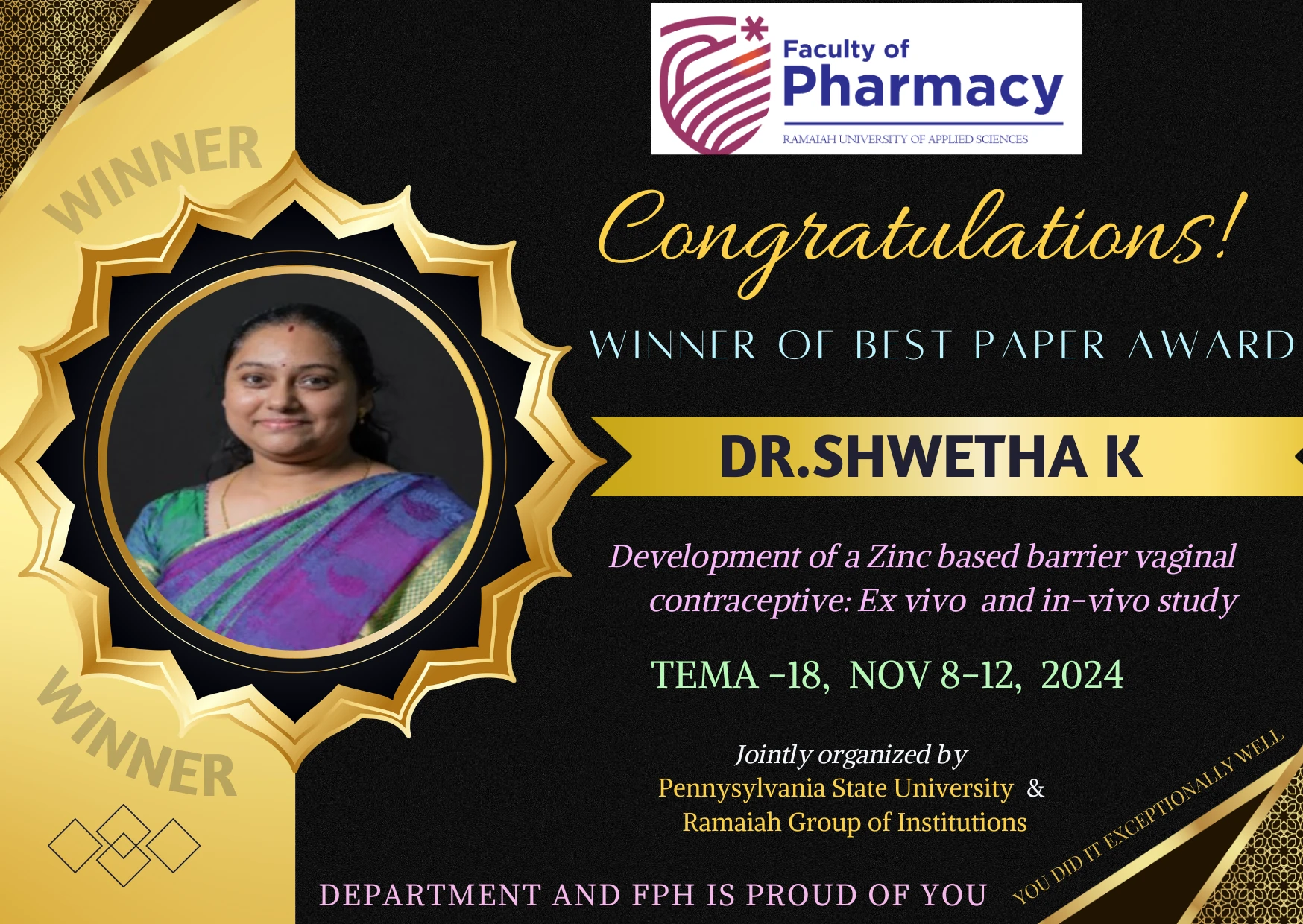 Congratulations to Dr. Shwetha K.