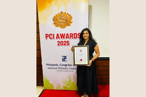 Ms. Jaagruthi Adka Receives PCI Appreciation Award for Philately