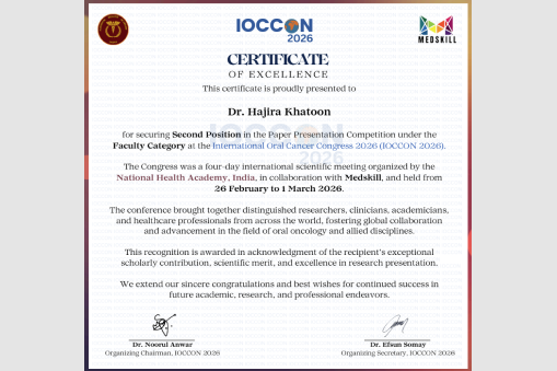 Dr. Hajira Khatoon wins IOCCON 2026 Paper Presentation Award