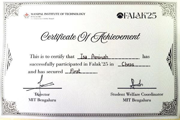 CSE Student Wins Gold at FALAK-2025 Chess Tournament