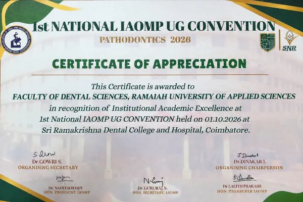 RUAS Dental Students and Faculty Triumph at 1st National IAOMP UG Convention 2026