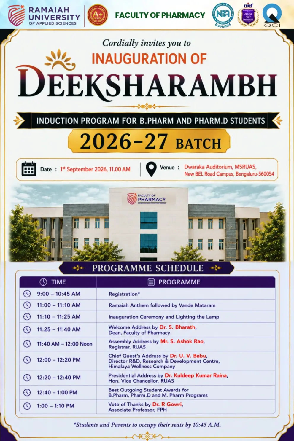 Deeksharambh-2026 (Faculty of Pharmacy, RUAS)