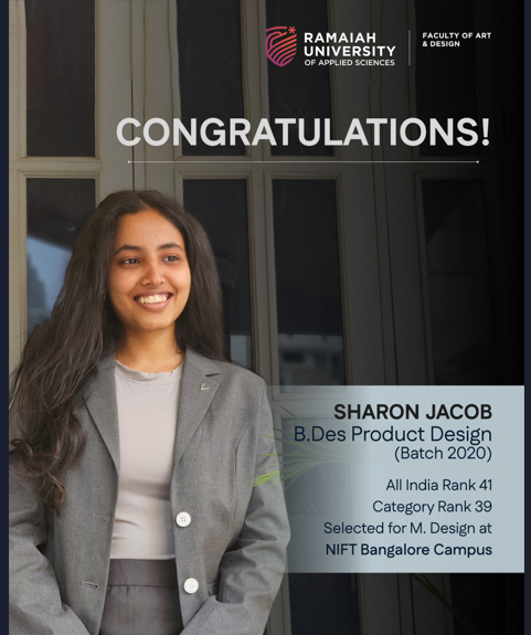 RUAS Product Design Alumna Achieves All India Rank 41 in NIFT M.Des. Exam!