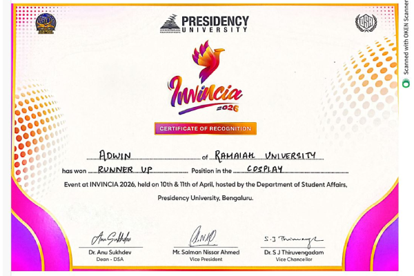 Congratulations to Mr. Adwinlal P. J. on his success at INVINCIA 2026!