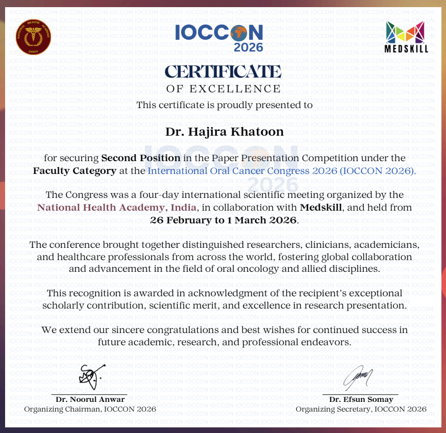 Dr. Hajira Khatoon wins IOCCON 2026 Paper Presentation Award