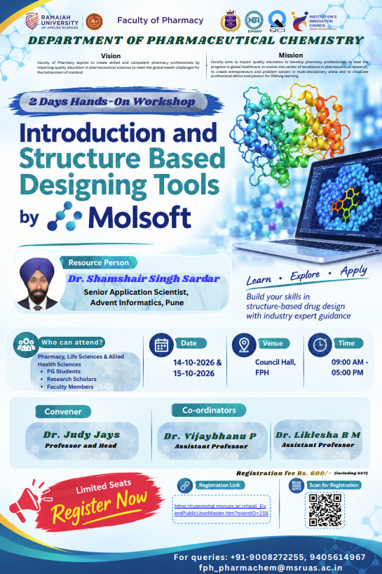 Two-day hands-on workshop on “Introduction and Structure-Based Designing Tools by Molsoft”