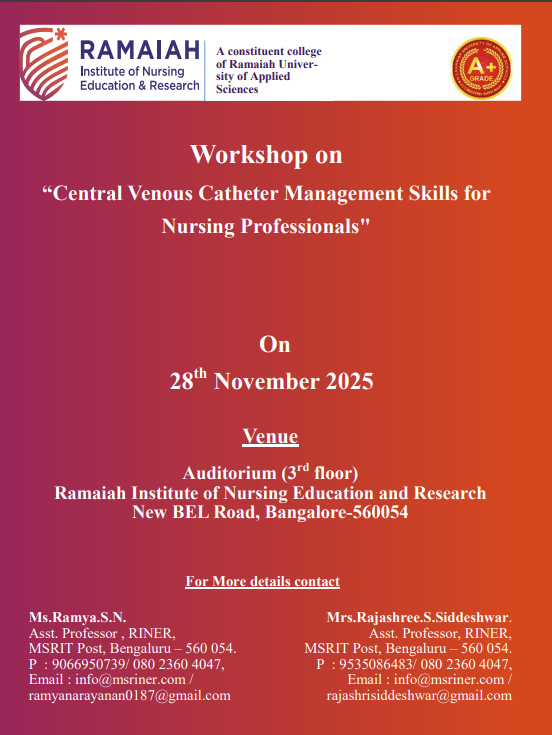 Workshop on “Central Venous Catheter Management Skill for Nursing Professionals”